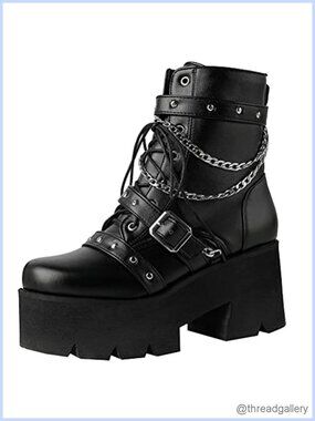 LUXMAX Women's Synthetic Lace Up Chunky Platform Ankle Boots Goth Motorcycle